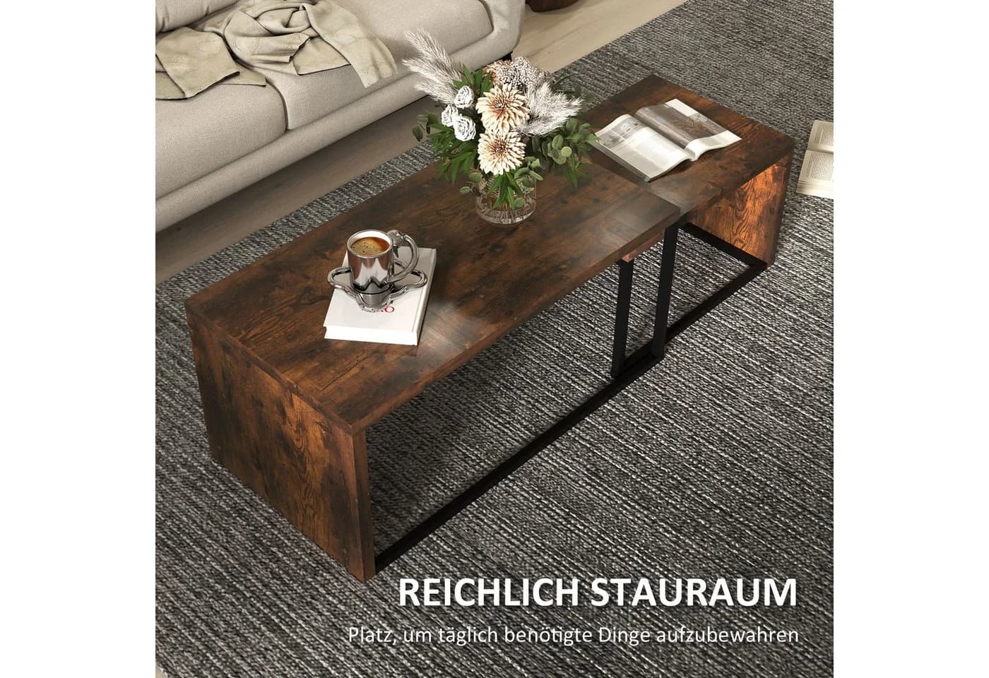 HOMCOM Couchtisch Set 2-tlg. Braun/Schwarz Spanplatte Metall - Bild 4