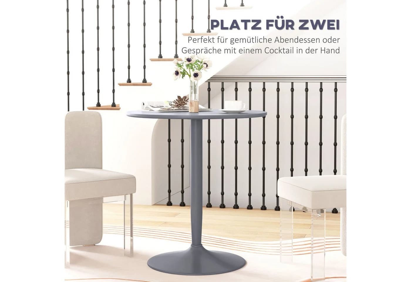 HOMCOM Esstisch Modern Grau Rund Ø70x75cm - Bild 4