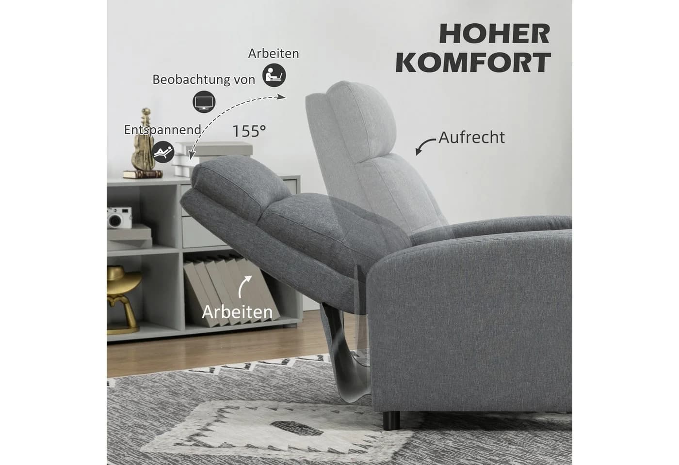 HOMCOM Relaxsessel Grau mit Liegefunktion und Taschenfederkern - Bild 4