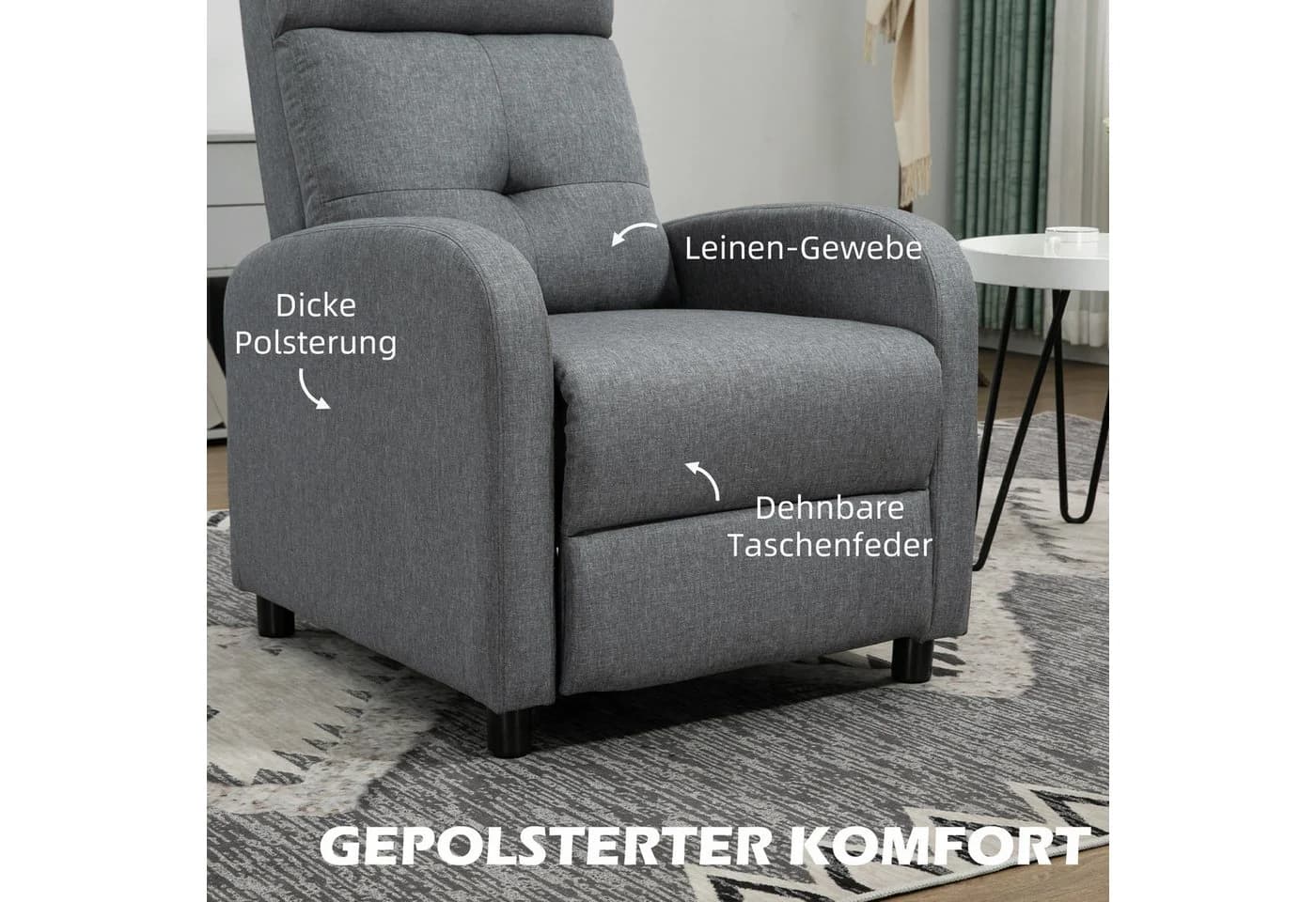 HOMCOM Relaxsessel Grau mit Liegefunktion und Taschenfederkern - Bild 5
