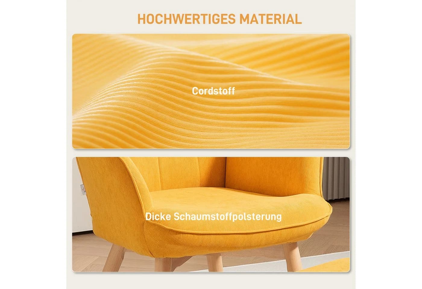 HOMCOM Relaxsessel mit Hocker Orange Kordoptik Buchenholzbeine - Bild 4