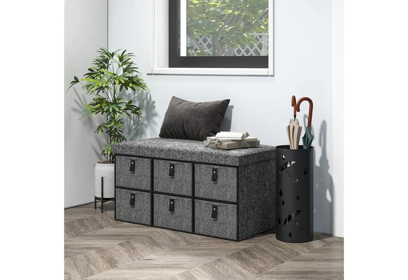 HOMCOM Sitzbank Schuhbank Grau mit 6 Schubladen - Bild 2
