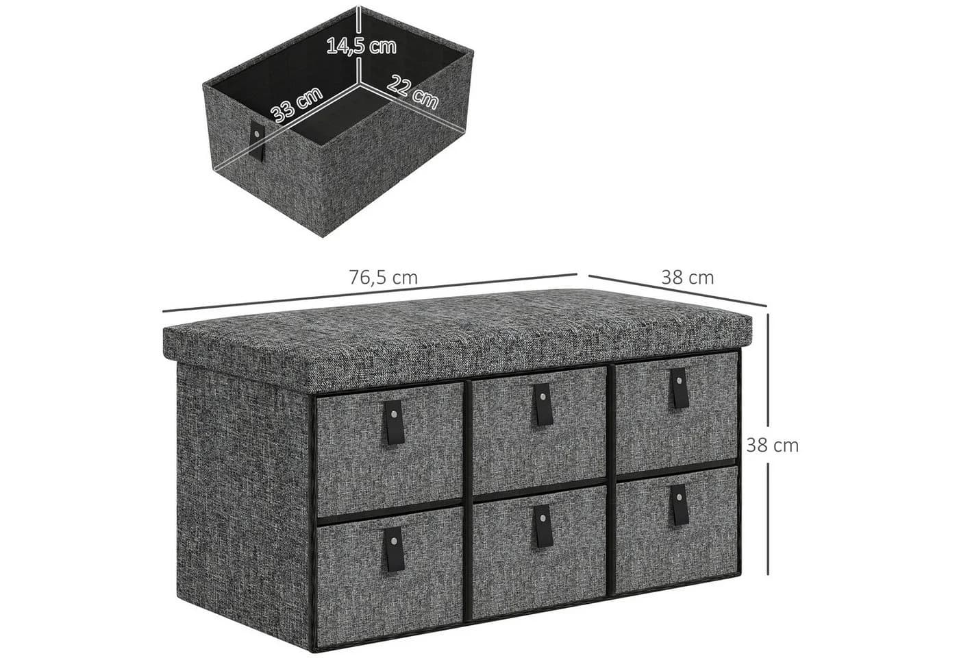 HOMCOM Sitzbank Schuhbank Grau mit 6 Schubladen - Bild 3