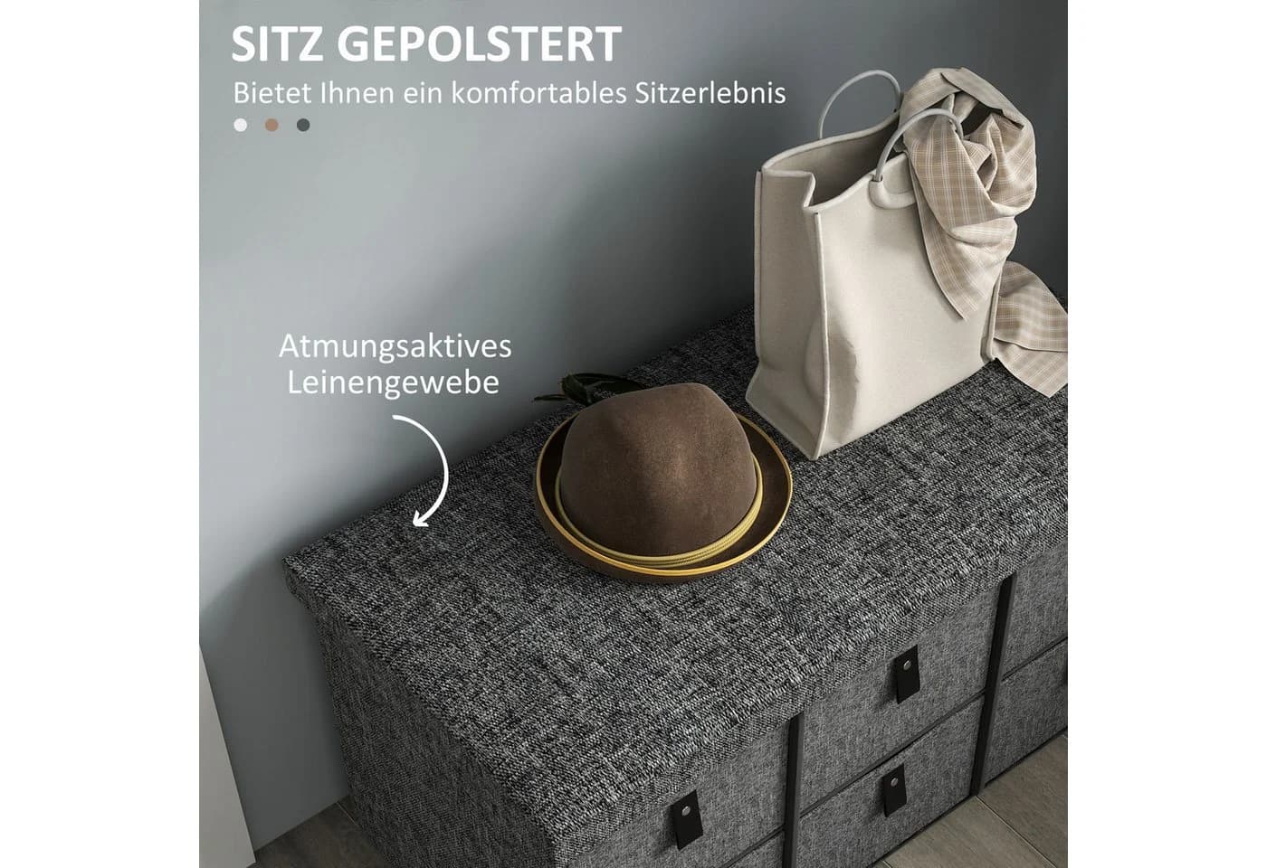 HOMCOM Sitzbank Schuhbank Grau mit 6 Schubladen - Bild 4