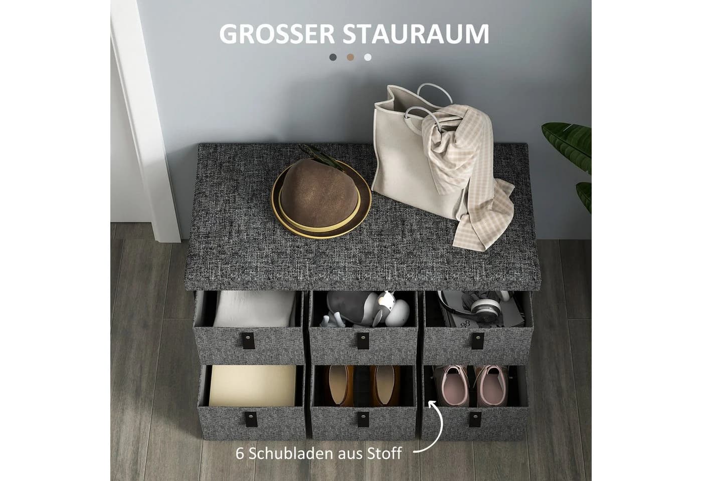 HOMCOM Sitzbank Schuhbank Grau mit 6 Schubladen - Bild 5