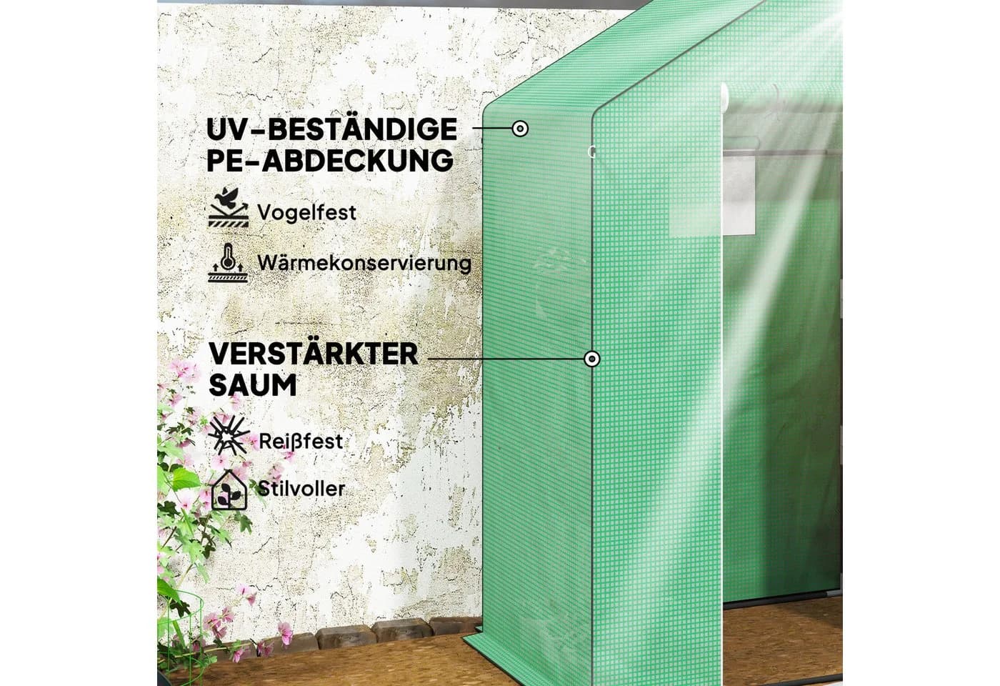 Outsunny Foliengewächshaus mit Rolltür und Regalen Grün - Bild 5