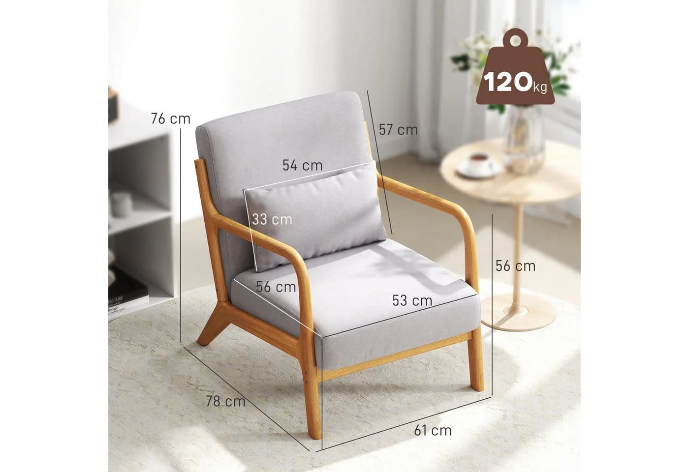 HOMCOM Relaxsessel Grau mit Armlehne und 3 Kissen - Bild 3