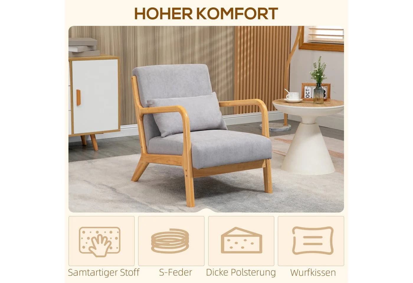 HOMCOM Relaxsessel Grau mit Armlehne und 3 Kissen - Bild 4