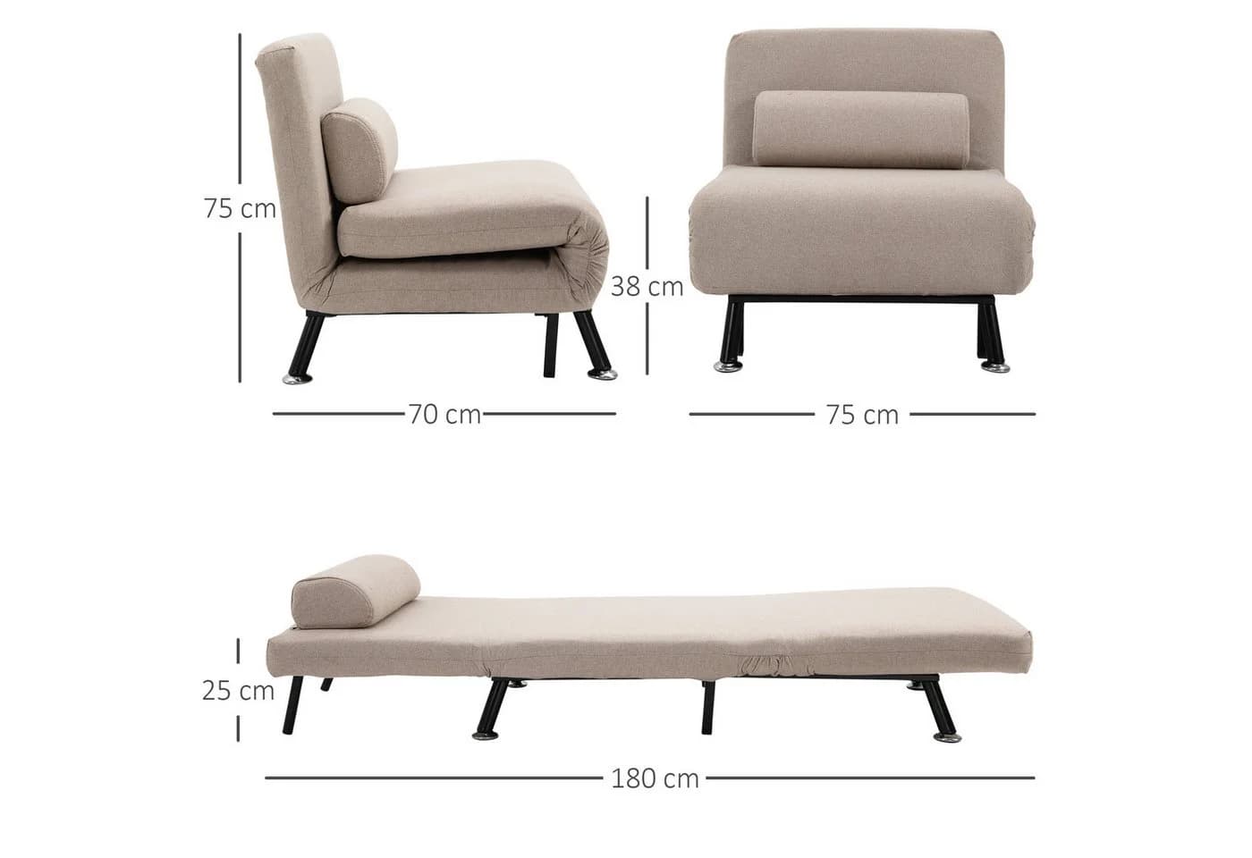 HOMCOM Sessel mit Bettfunktion Beige - Bild 3