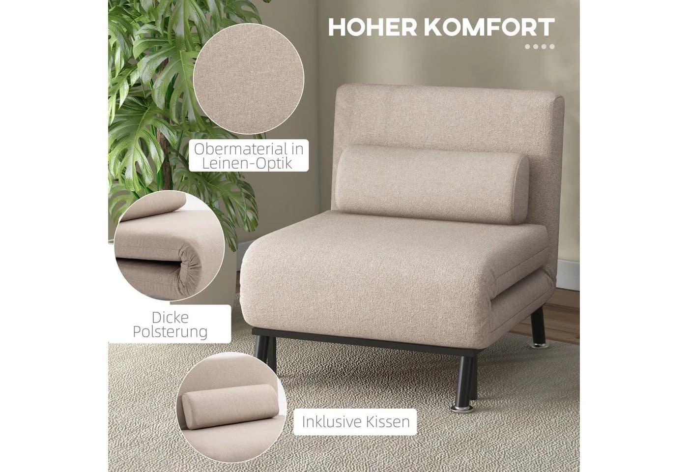 HOMCOM Sessel mit Bettfunktion Beige - Bild 5