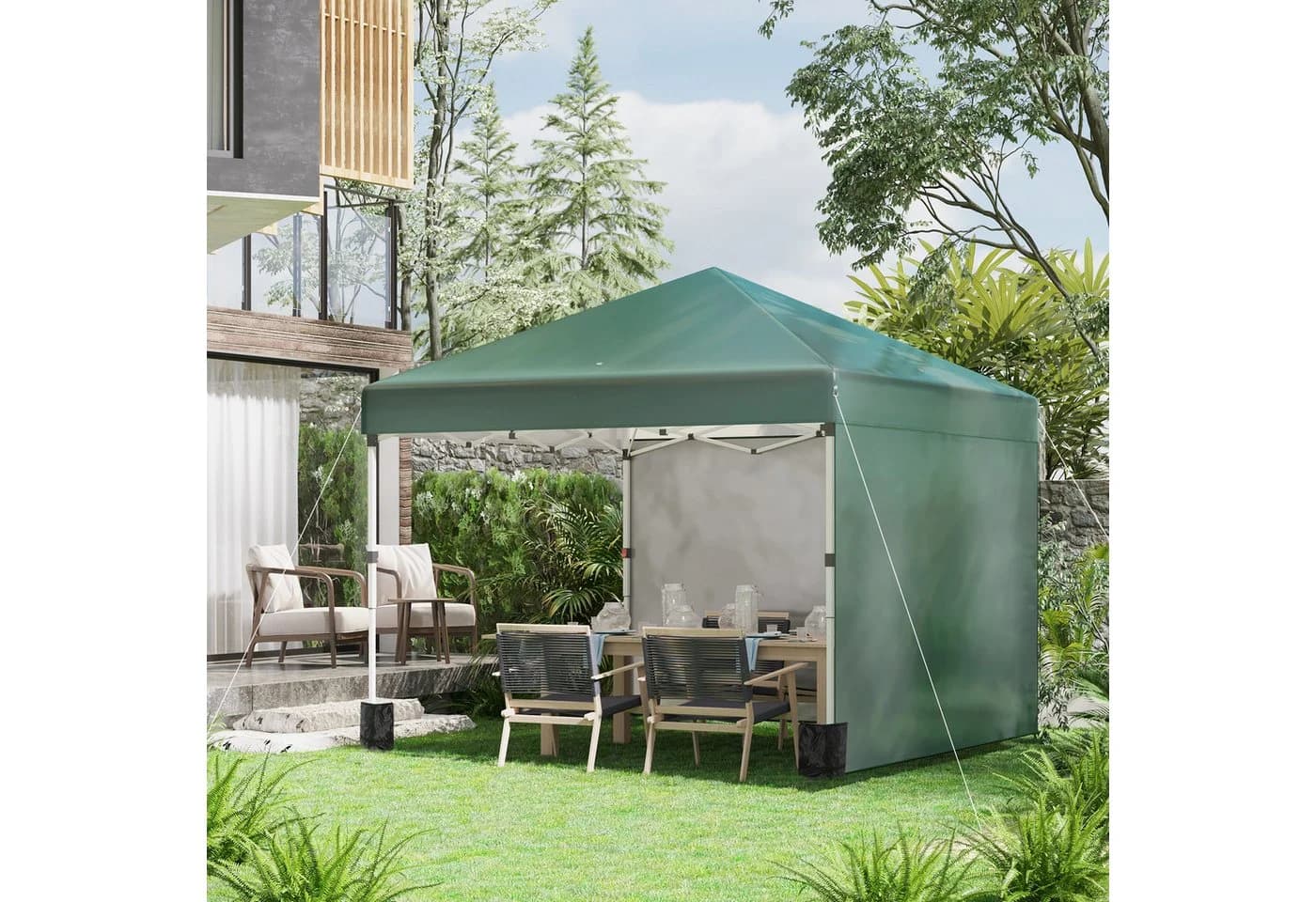 Outsunny Faltpavillon 3x3m Grün mit 2 Wänden UV-Schutz - Bild 2