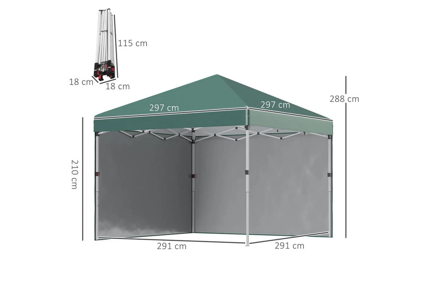 Outsunny Faltpavillon 3x3m Grün mit 2 Wänden UV-Schutz - Bild 3