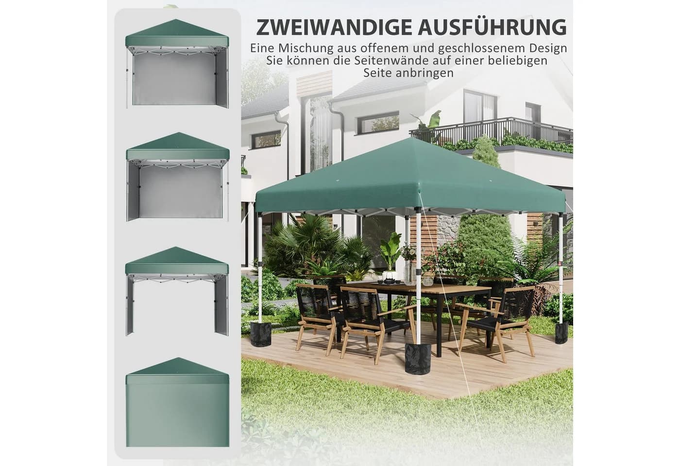 Outsunny Faltpavillon 3x3m Grün mit 2 Wänden UV-Schutz - Bild 4