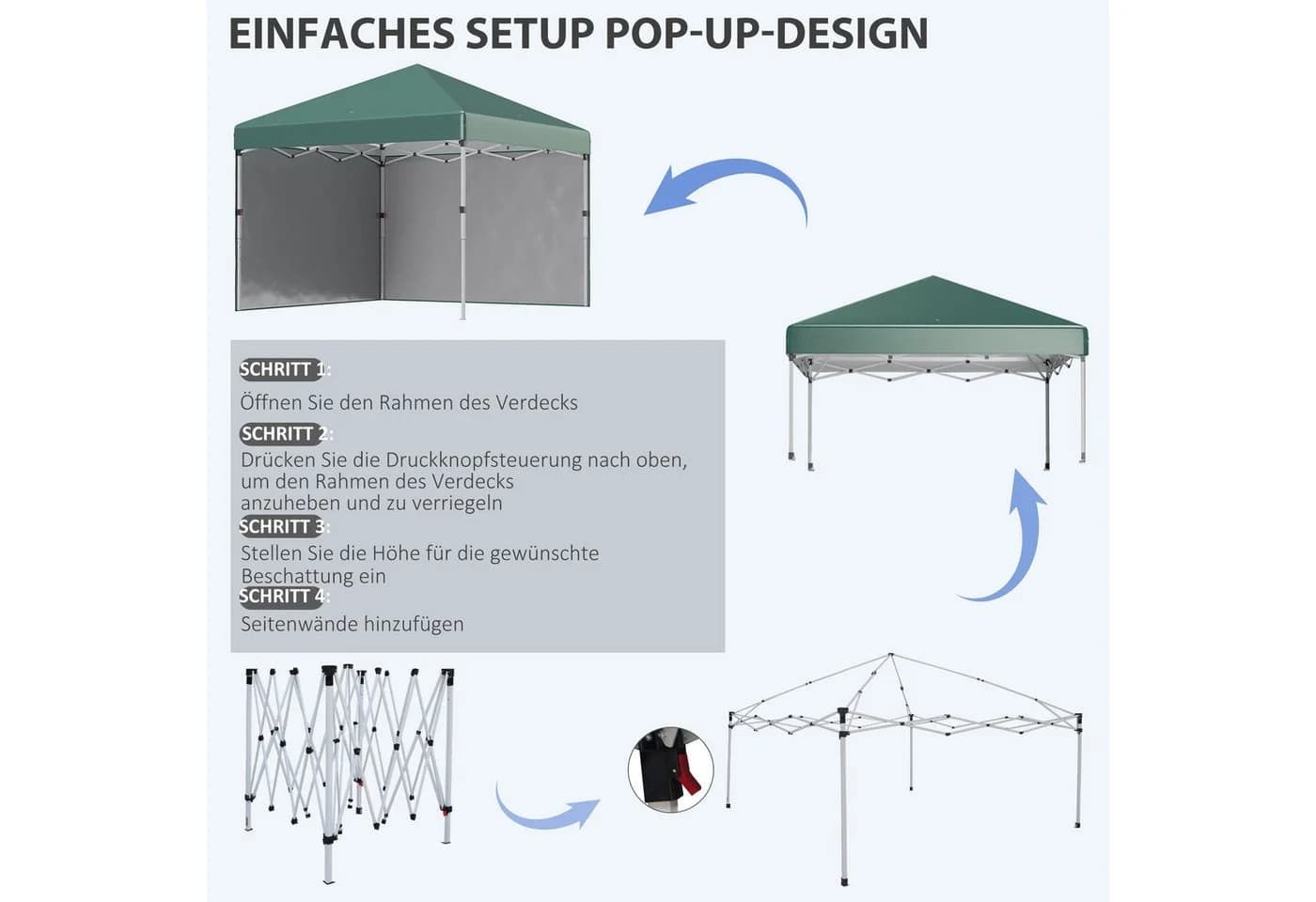 Outsunny Faltpavillon 3x3m Grün mit 2 Wänden UV-Schutz - Bild 5