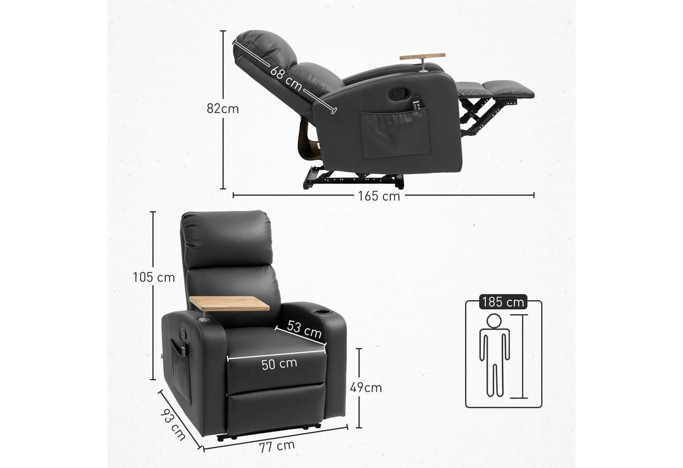 HOMCOM Massagesessel Schwarz mit Massagefunktion und verstellbarer Neigung - Bild 3