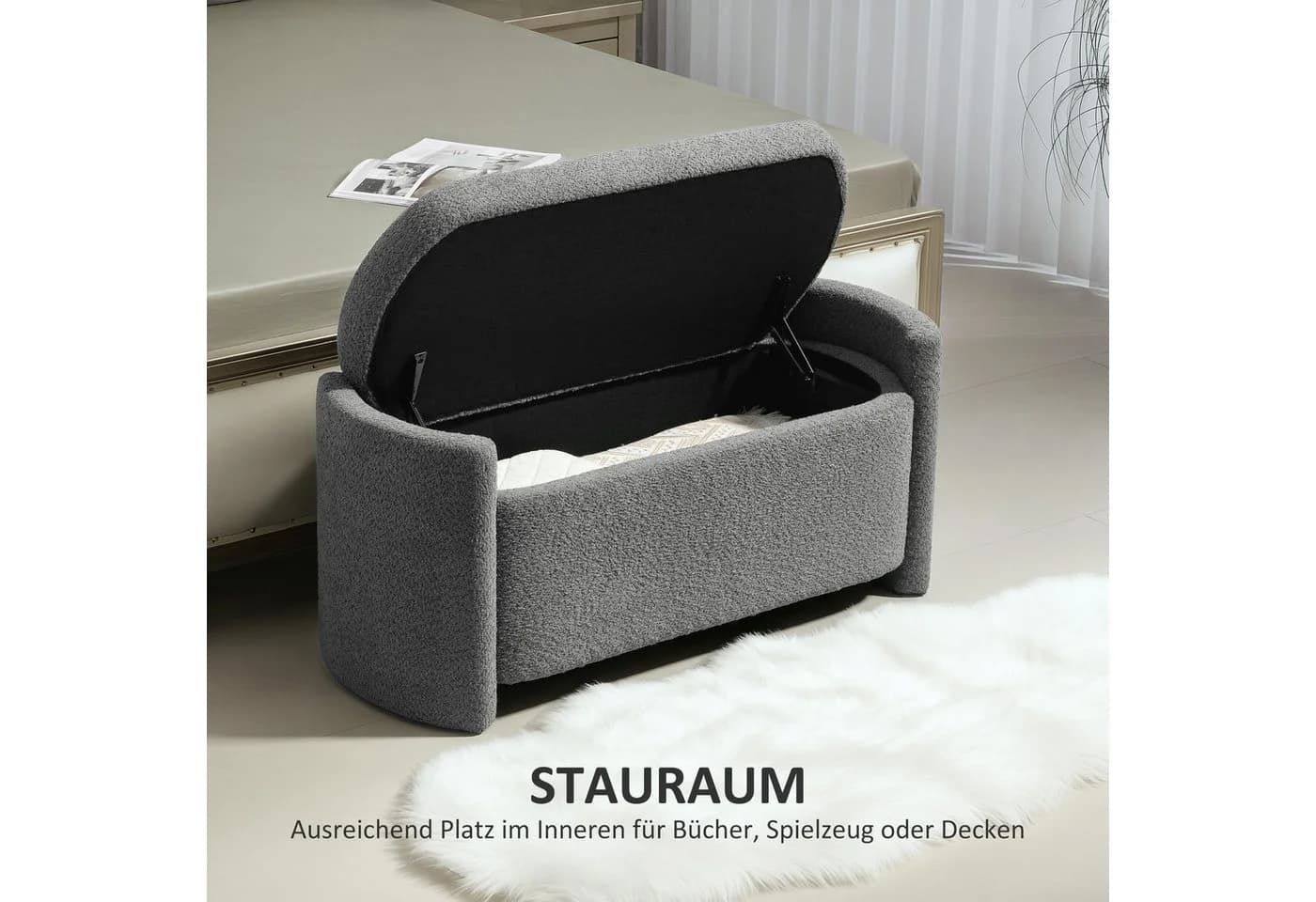 HOMCOM Sitzbank mit Stauraum Grau Teddy-Samt - Bild 4