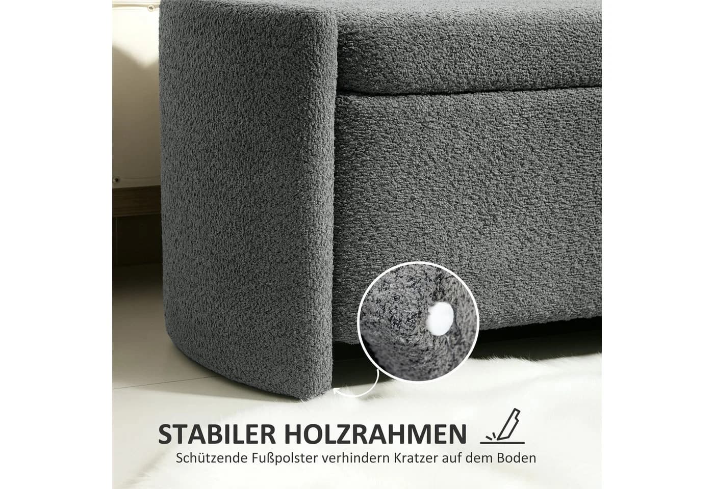HOMCOM Sitzbank mit Stauraum Grau Teddy-Samt - Bild 5