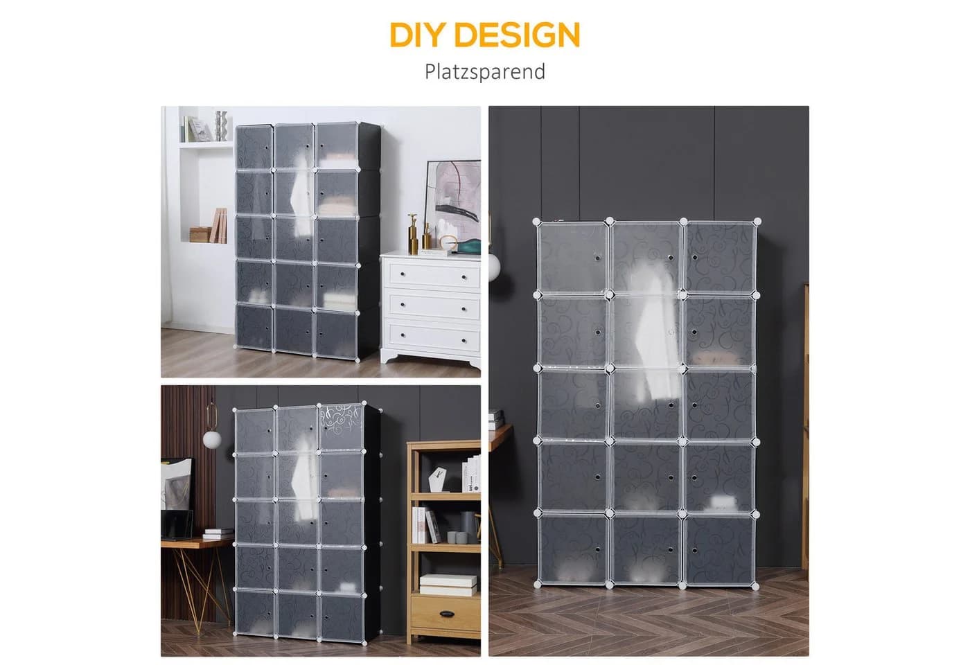 HOMCOM DIY-Kleiderschrank Schwarz Weiß Flexibles Würfeldesign - Bild 5