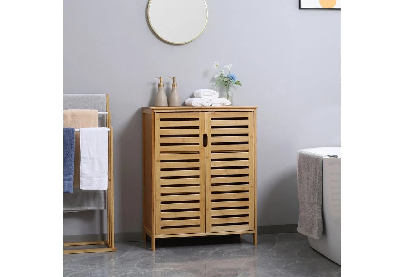 Kleankin Badkommode Bambus Badschrank 68x32x86 cm
