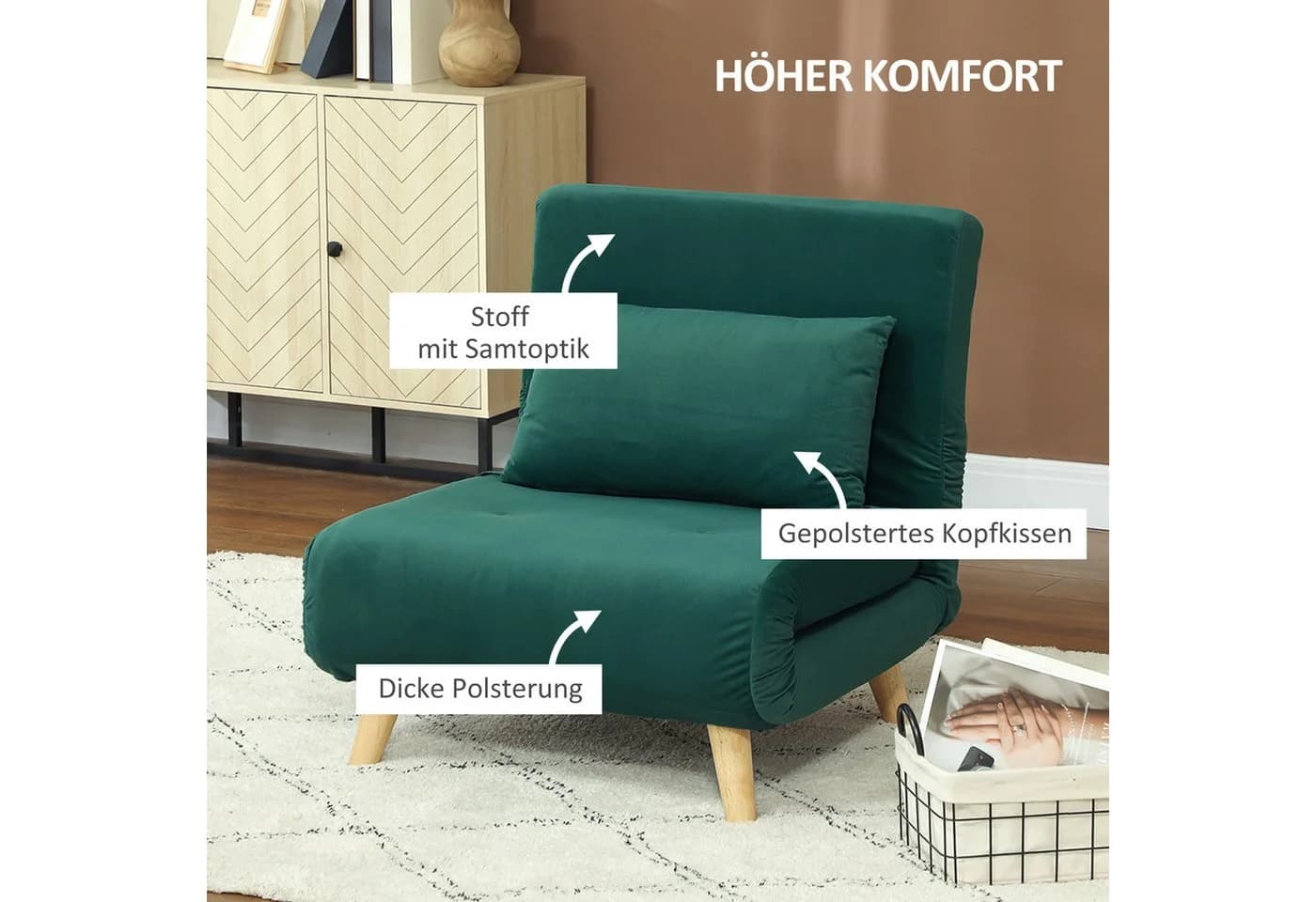 HOMCOM Schlafsofa Schlafsessel Dunkelgrün mit Schlaffunktion - Bild 4
