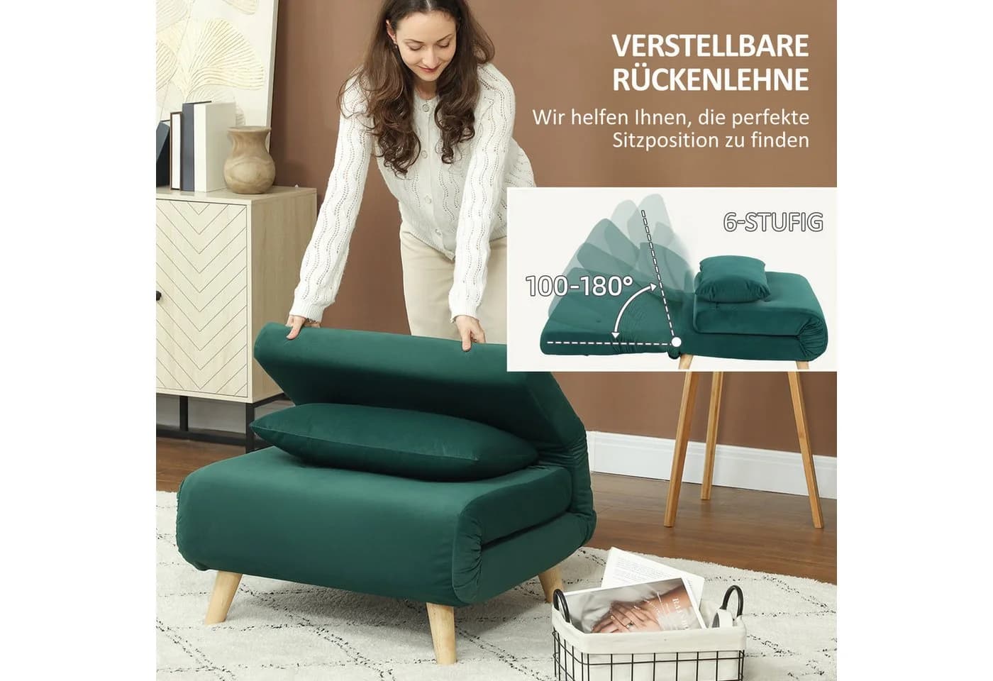 HOMCOM Schlafsofa Schlafsessel Dunkelgrün mit Schlaffunktion - Bild 5