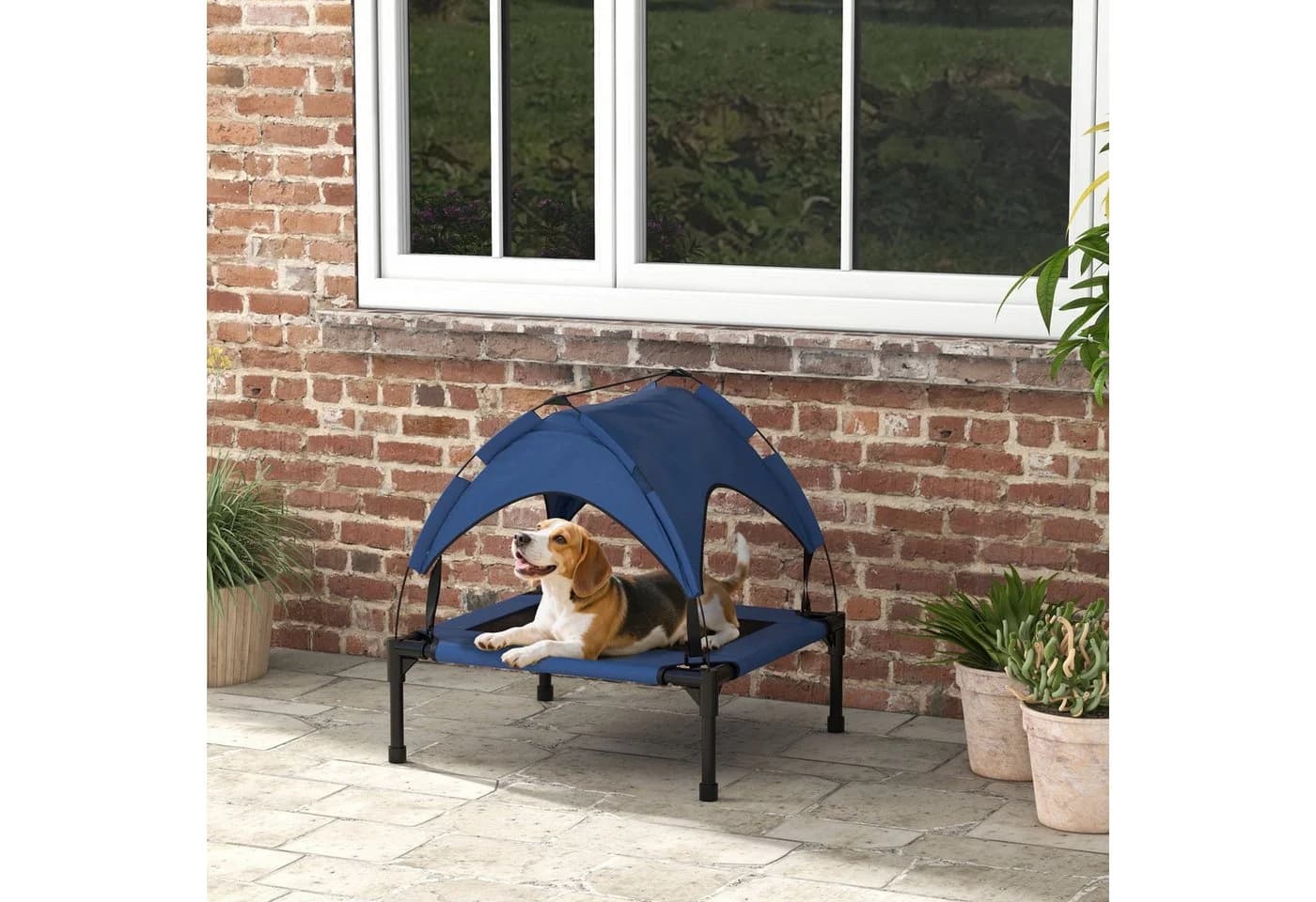 PawHut Tierbett mit Baldachin Outdoor Hundeliege Atmungsaktiv Dunkelblau - Bild 2