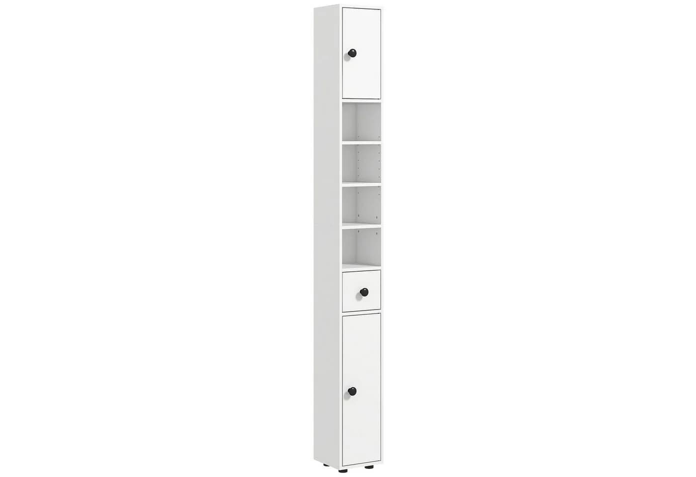 Kleankin Hoher Badezimmerschrank Weiß mit Schublade