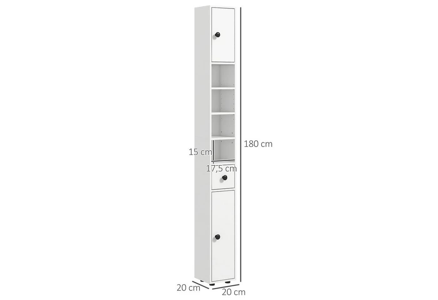Kleankin Hoher Badezimmerschrank Weiß mit Schublade - Bild 3