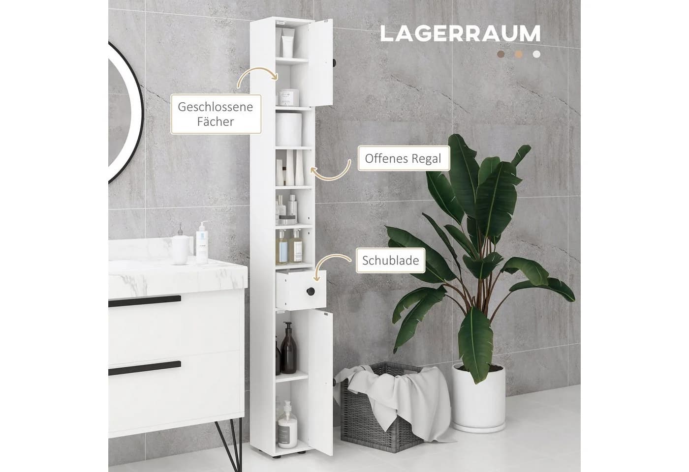 Kleankin Hoher Badezimmerschrank Weiß mit Schublade - Bild 4