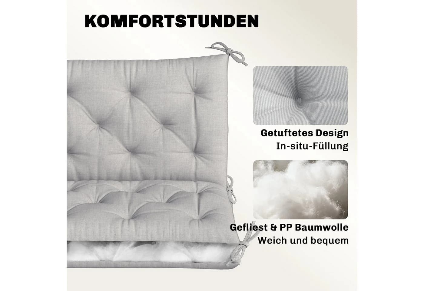 Outsunny Bankauflage Hellgrau mit Bändern für 3-Sitzer Gartenbank - Bild 5