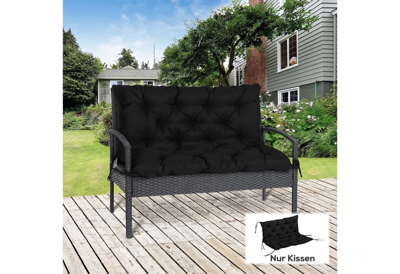 Outsunny Bankauflage Schwarz mit Bändern für Gartenmöbel - Bild 2