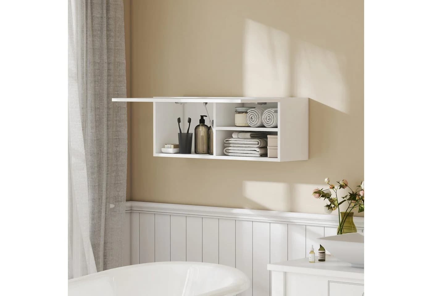 HOMCOM Hängeschrank mit Klapptür Wandschrank Badezimmerschrank Weiß - Bild 2