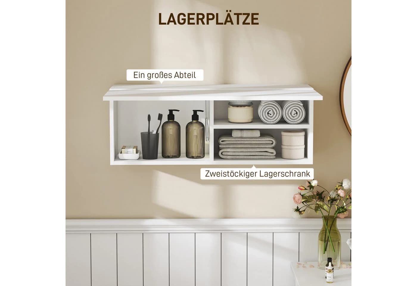 HOMCOM Hängeschrank mit Klapptür Wandschrank Badezimmerschrank Weiß - Bild 5