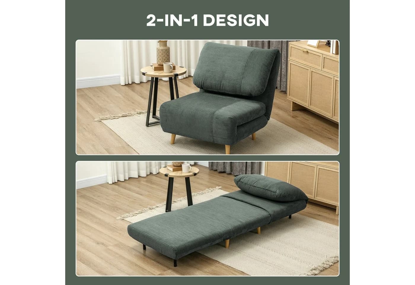 HOMCOM Sessel Verstellbar Klappmatratze Gästebett Grün - Bild 4