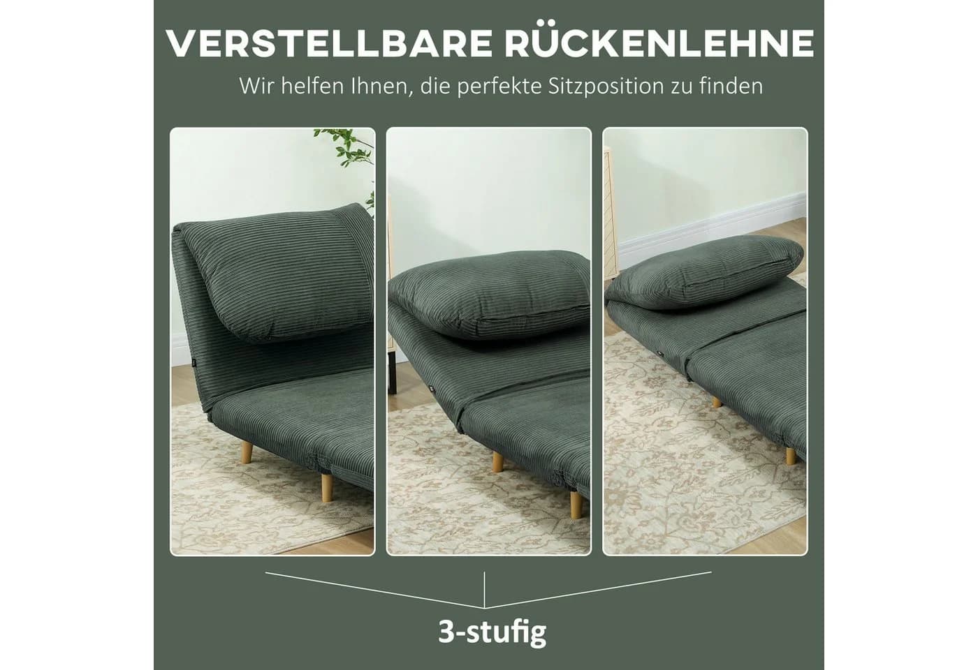 HOMCOM Sessel Verstellbar Klappmatratze Gästebett Grün - Bild 5