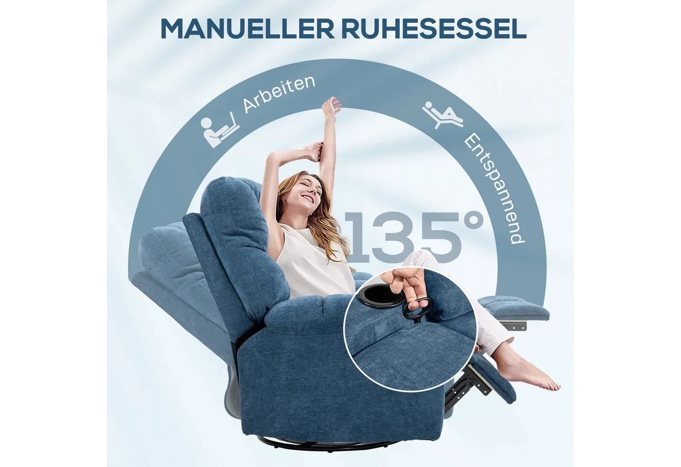 HOMCOM Relaxsessel Fernsehsessel mit Liegefunktion, Schaukelfunktion, Dunkelblau - Bild 4