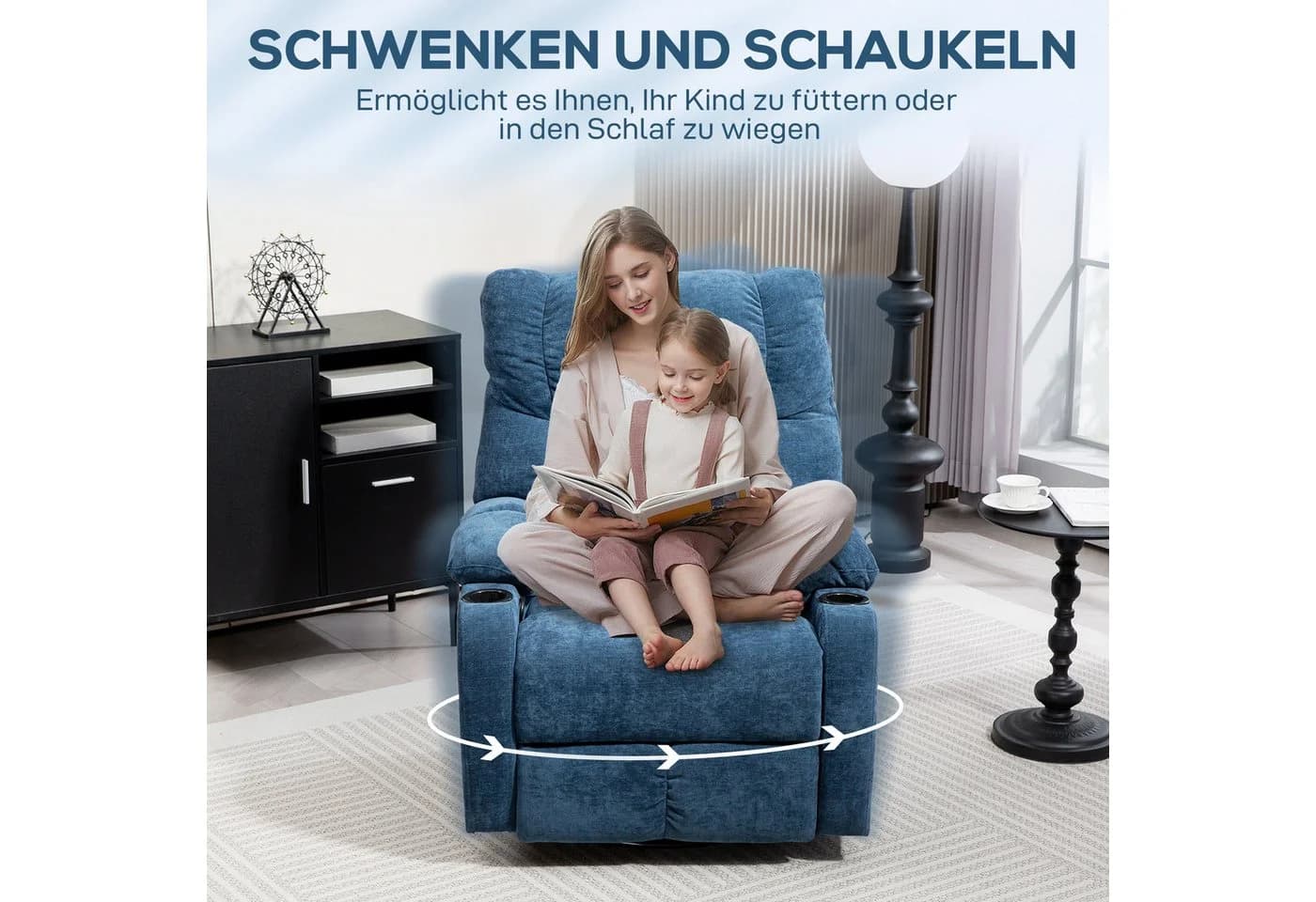 HOMCOM Relaxsessel Fernsehsessel mit Liegefunktion, Schaukelfunktion, Dunkelblau - Bild 5