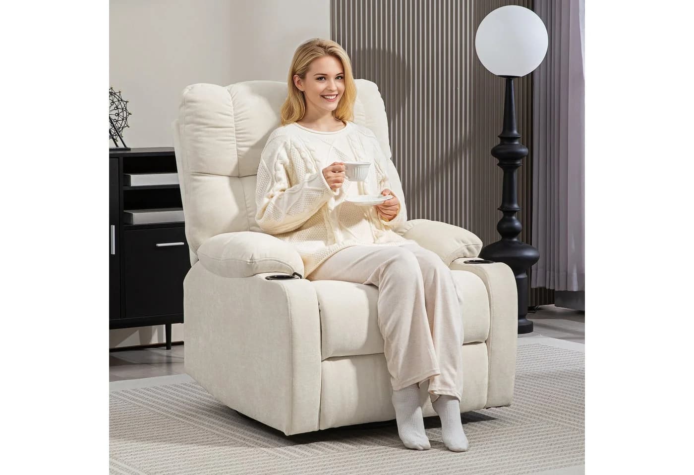 HOMCOM Relaxsessel Fernsehsessel mit Liegefunktion, Schaukelfunktion, Beige - Bild 2