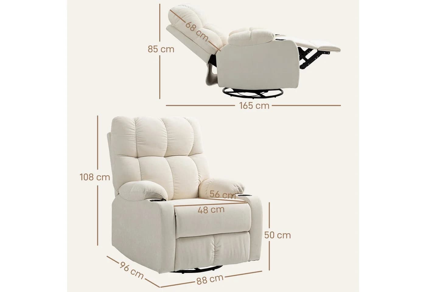 HOMCOM Relaxsessel Fernsehsessel mit Liegefunktion, Schaukelfunktion, Beige - Bild 3