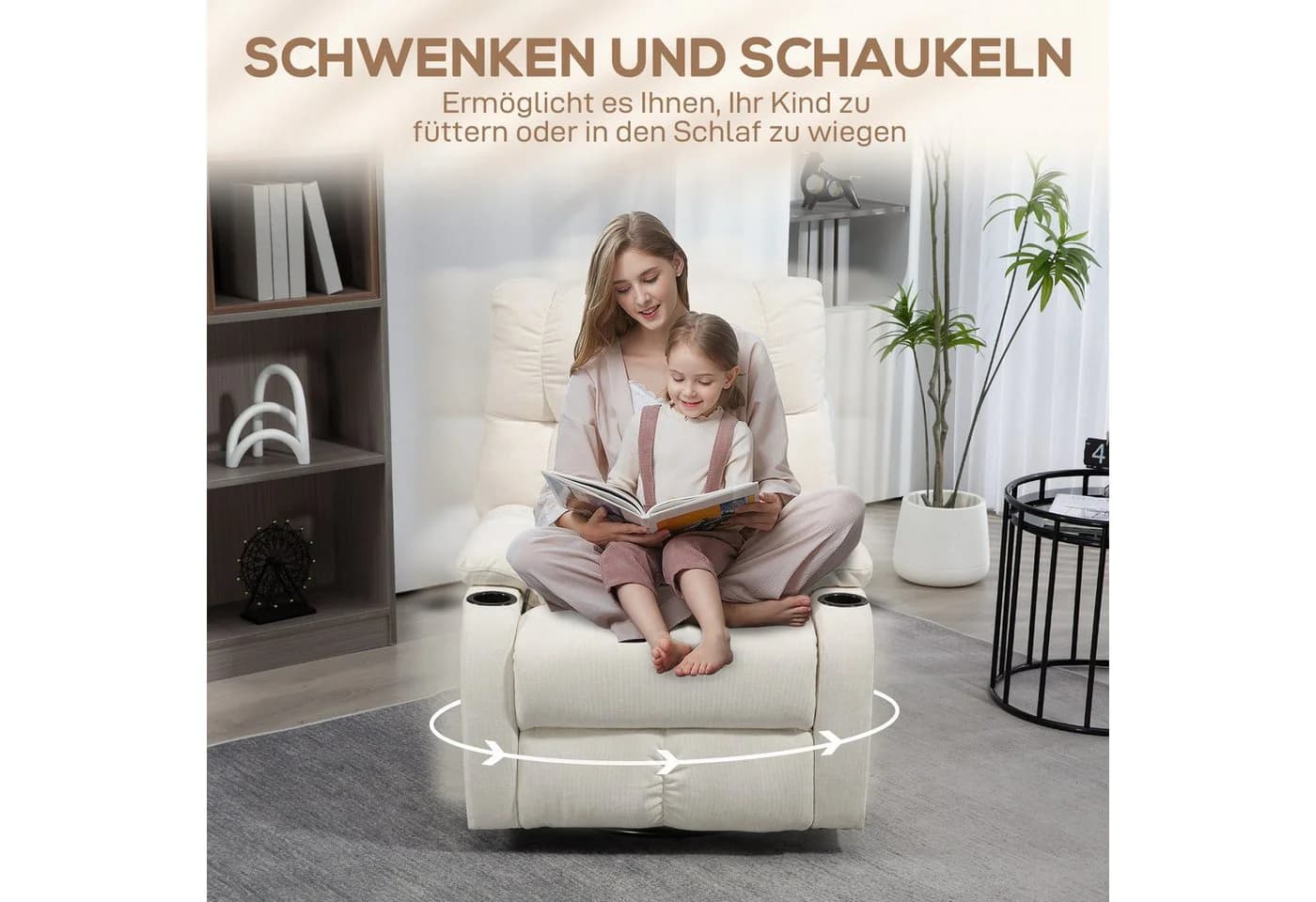 HOMCOM Relaxsessel Fernsehsessel mit Liegefunktion, Schaukelfunktion, Beige - Bild 5