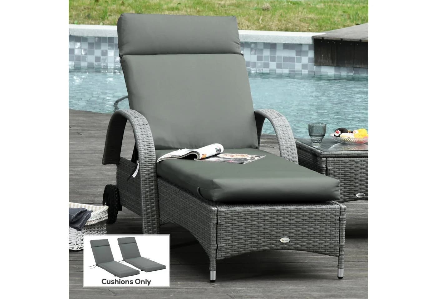 Outsunny Liegenauflage 2er Set Flammhemmend mit Bändern 8cm dick - Bild 2