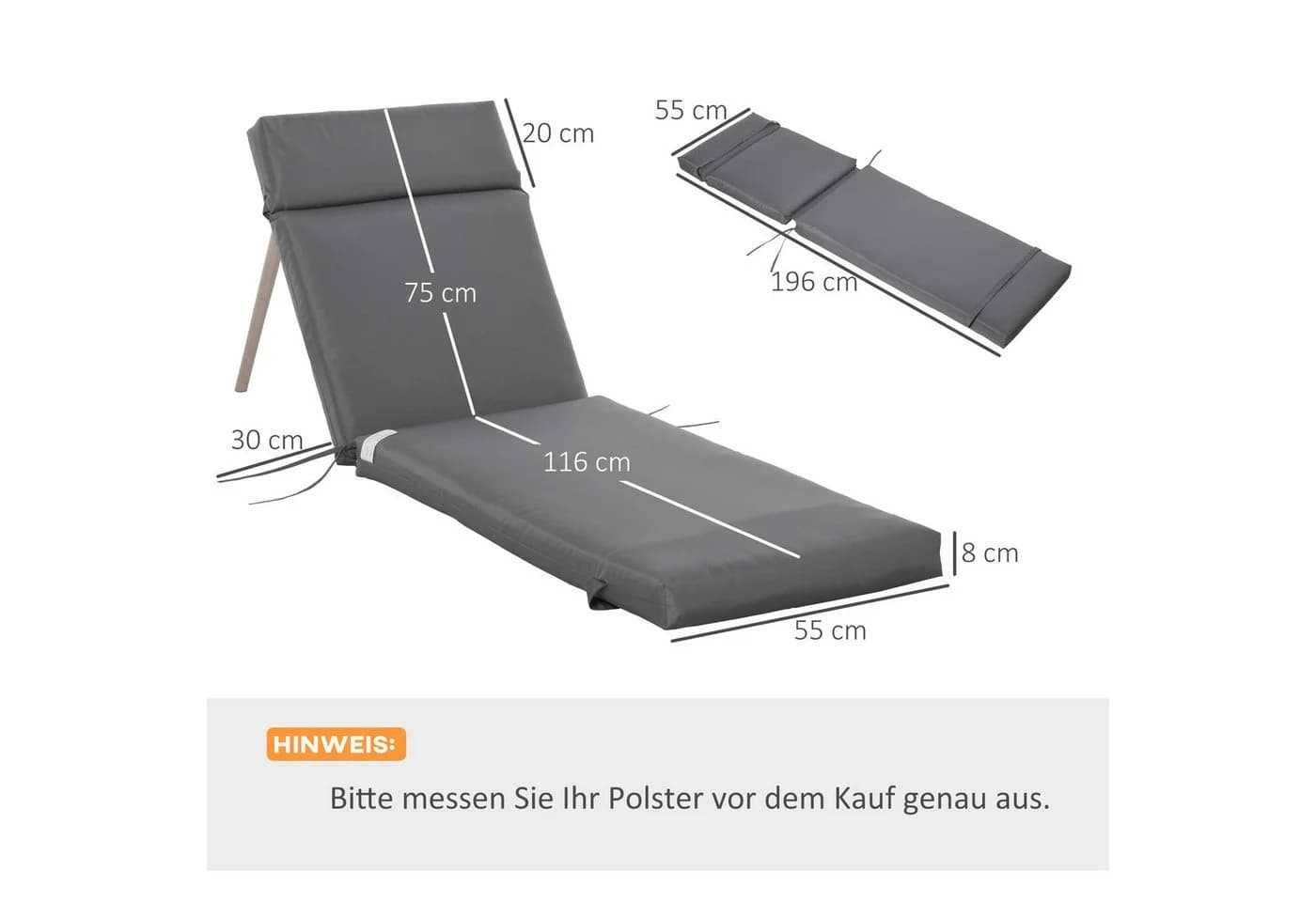 Outsunny Liegenauflage 2er Set Flammhemmend mit Bändern 8cm dick - Bild 3