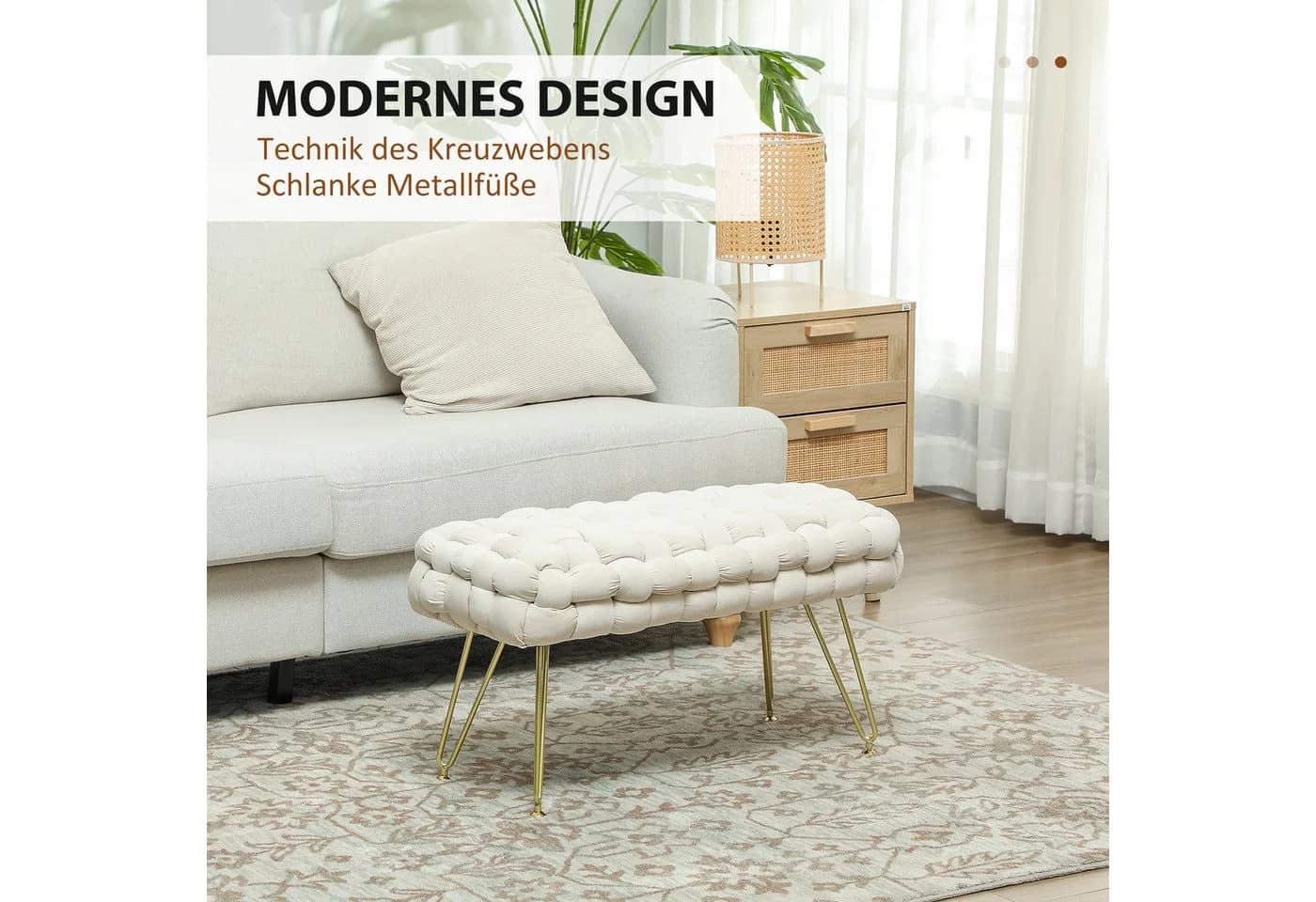 HOMCOM Fußhocker Cremeweiß Samtoptik Metallbeine - Bild 4