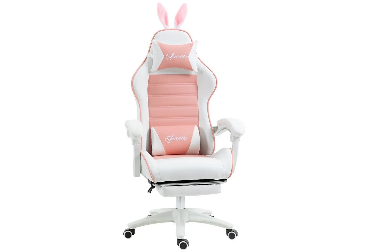 Vinsetto Gaming-Stuhl Rosa mit Fußstütze, Lendenwirbelstütze & Hasenohren