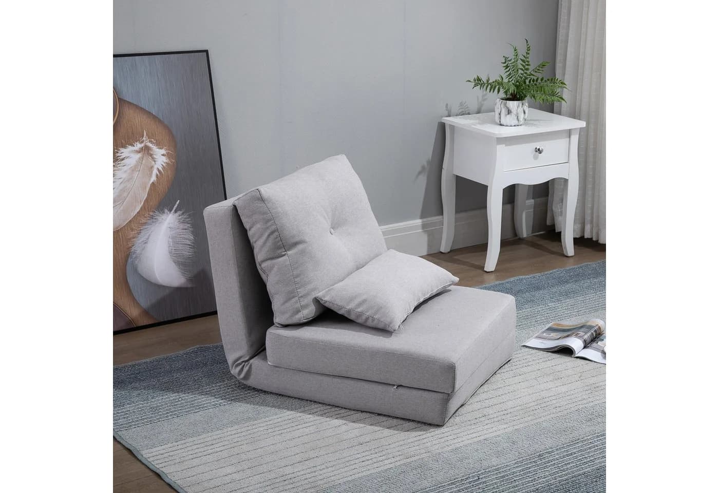 HOMCOM Schlafsofa Grau Leinen mit verstellbarer Rückenlehne und Zierkissen - Bild 2