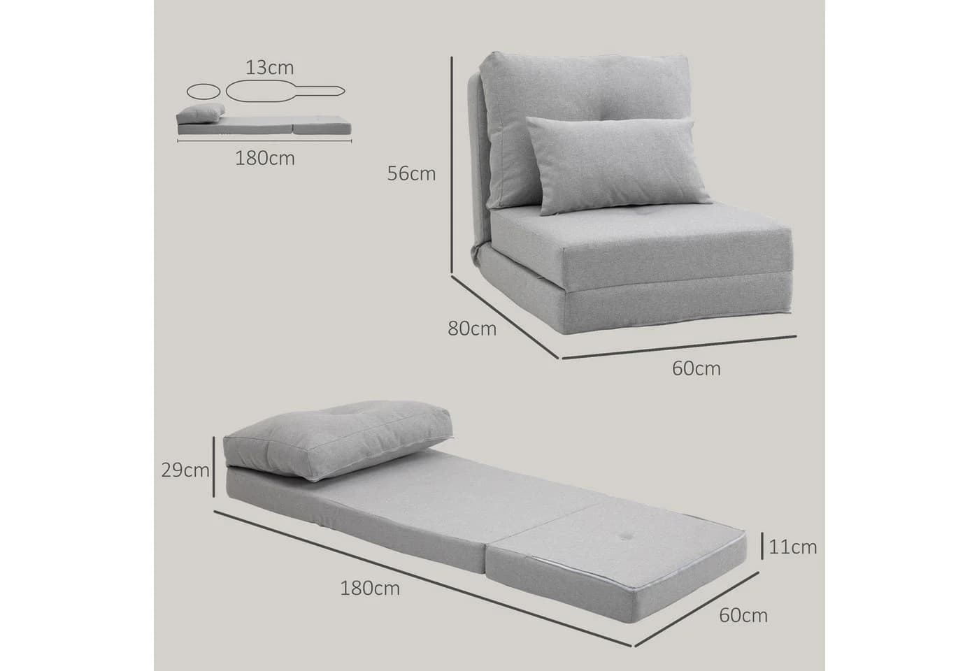 HOMCOM Schlafsofa Grau Leinen mit verstellbarer Rückenlehne und Zierkissen - Bild 3