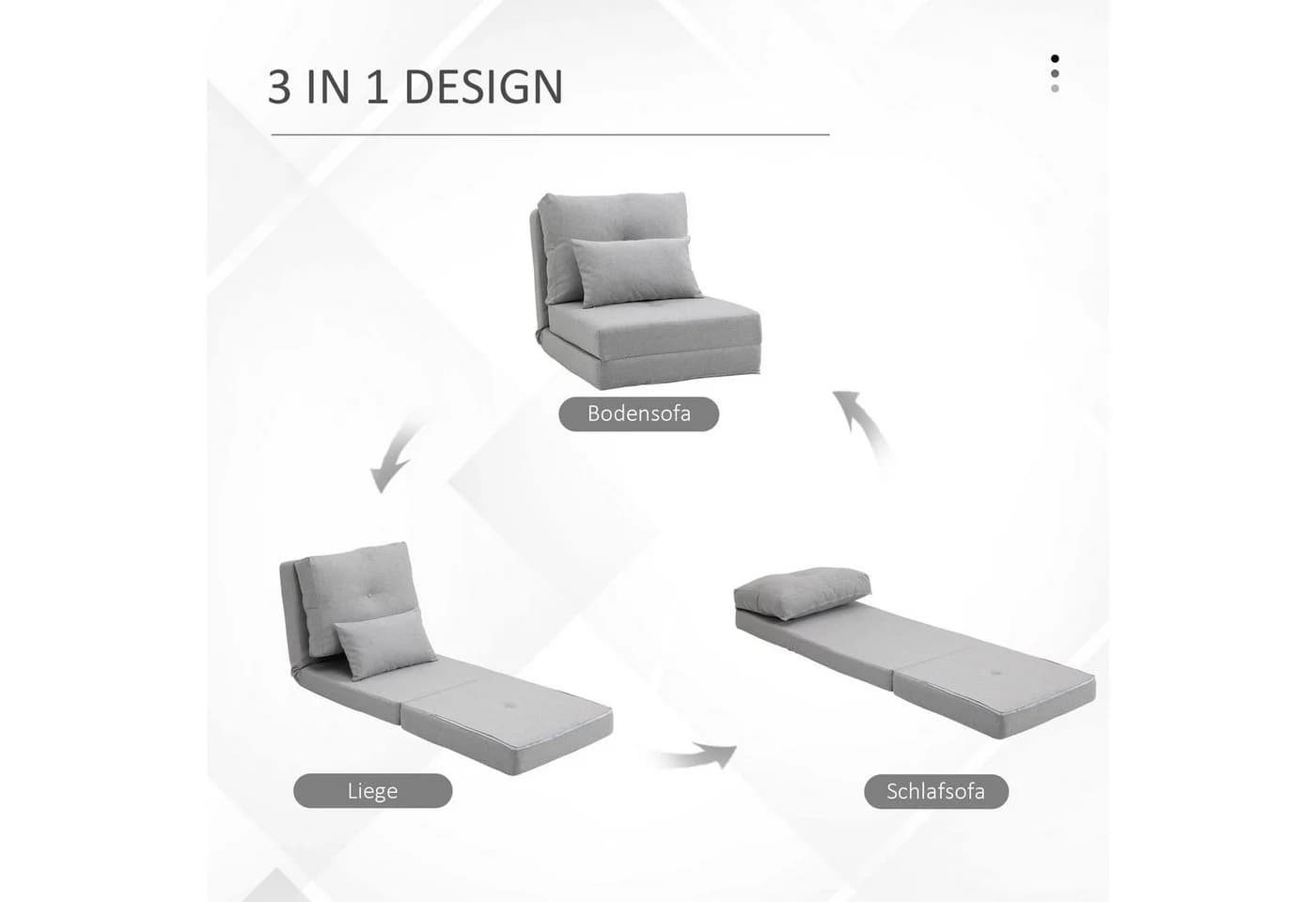 HOMCOM Schlafsofa Grau Leinen mit verstellbarer Rückenlehne und Zierkissen - Bild 5