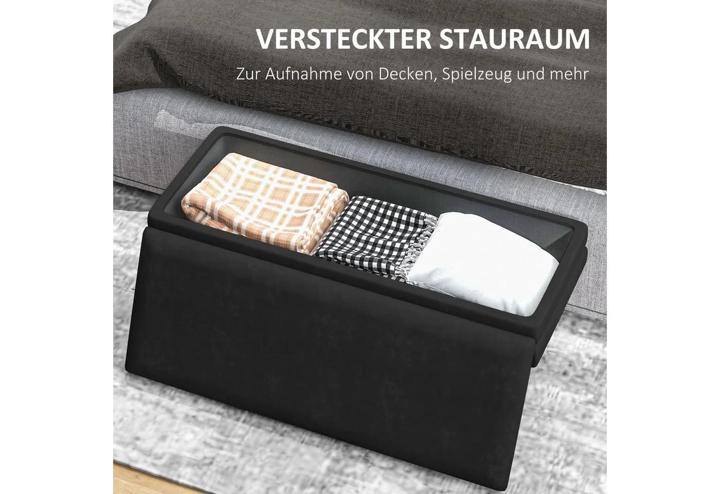 HOMCOM Sitzbank Schwarz mit Stauraum und Stahlbeinen - Bild 5