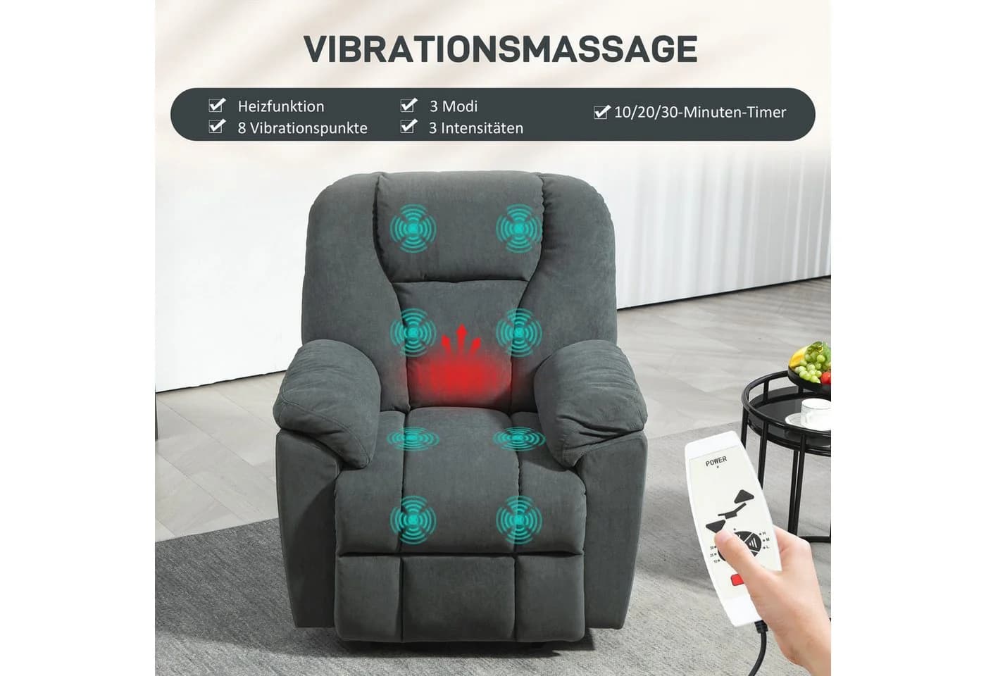 HOMCOM Relaxsessel Fernsehsessel mit Liegefunktion Wärmefunktion Massagesessel - Bild 4