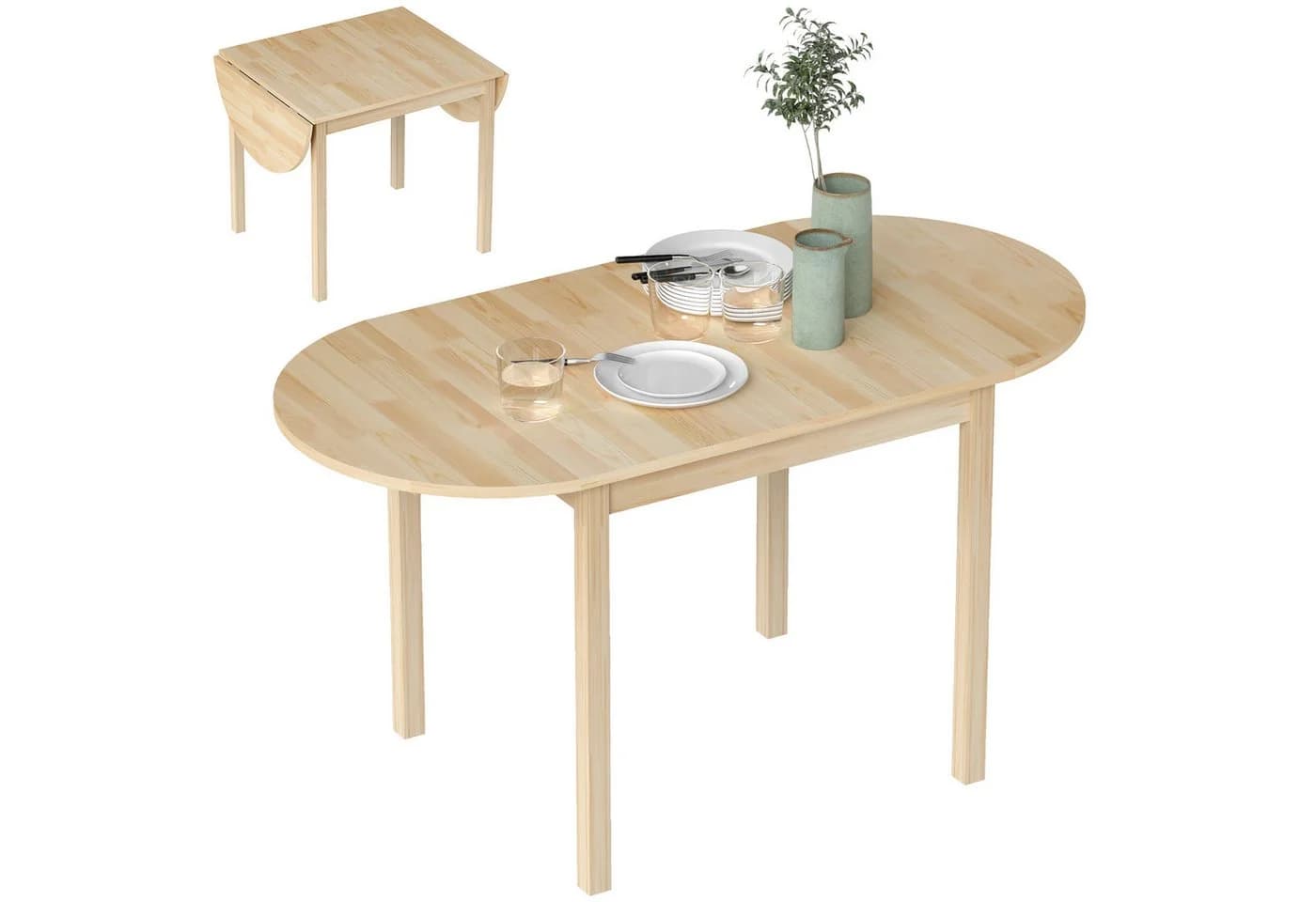 HOMCOM Klapptisch Kiefernholz Drop-Leaf Design für 6 Personen